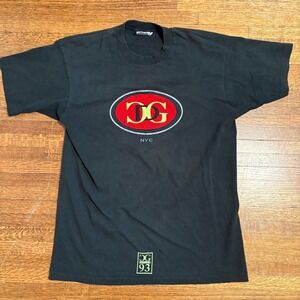 Vintage DG NYC 93 T-Shirt Black Red Logo Made in USA‎ 90s Streetwear Size Large